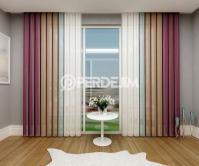 Burgundy & Brown & Cyan Vertical Tulle Curtain