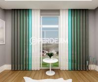 Khaki & Dark Green & Aqua Vertical Tulle Curtain