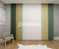 Dark Sea Green & Mustard Yellow & Cappuccino Vertical Tulle Curtain