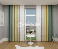 Dark Sea Green & Mustard Yellow & Cappuccino Vertical Tulle Curtain