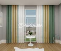 Dark Green & Cyan & Mustard Yellow Vertical Tulle Curtain