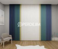 Navy Blue & Azur Blue & Yellow Vertical Tulle Curtain