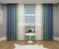 Navy Blue & Azur Blue & Yellow Vertical Tulle Curtain