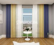 Navy Blue & Mustard Yellow & Cappuccino Vertical Tulle Curtain