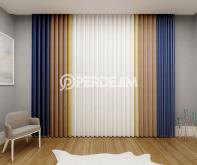 Dark Blue & Brown & Mustard Vertical Tulle Curtain