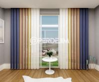Dark Blue & Brown & Mustard Vertical Tulle Curtain