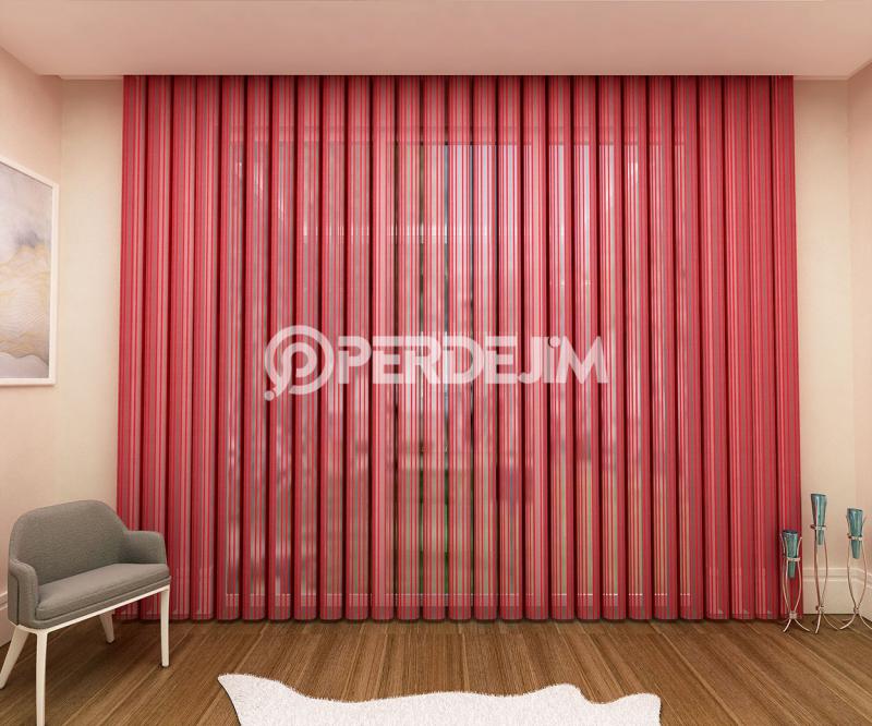 Mercan Red Vertical Tulle Curtain